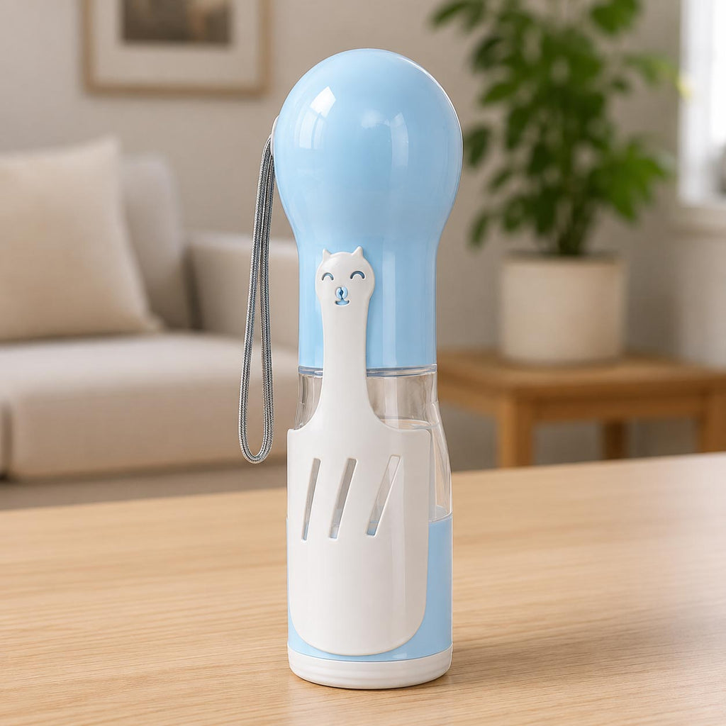 🐶 Botella portátil 4 en 1 para perritos y gatitos activos