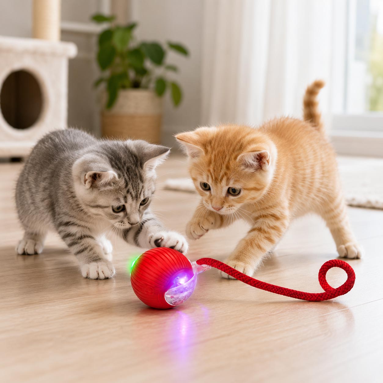 🐱🐶 Pelota interactiva LED con cuerda para perritos y gatitos juguetones